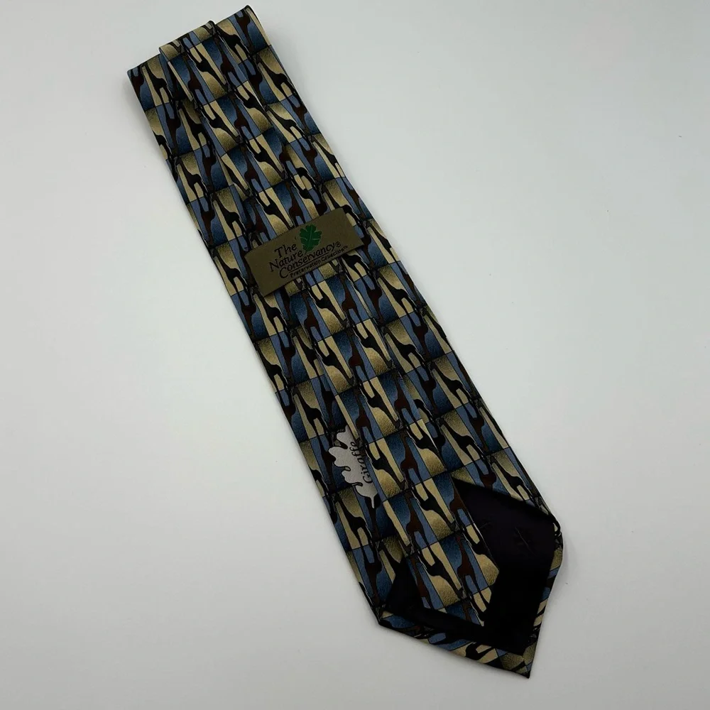 The Nature Conservancy Men's Tie 100% Silk Giraffes Animal Safari Blue Brown